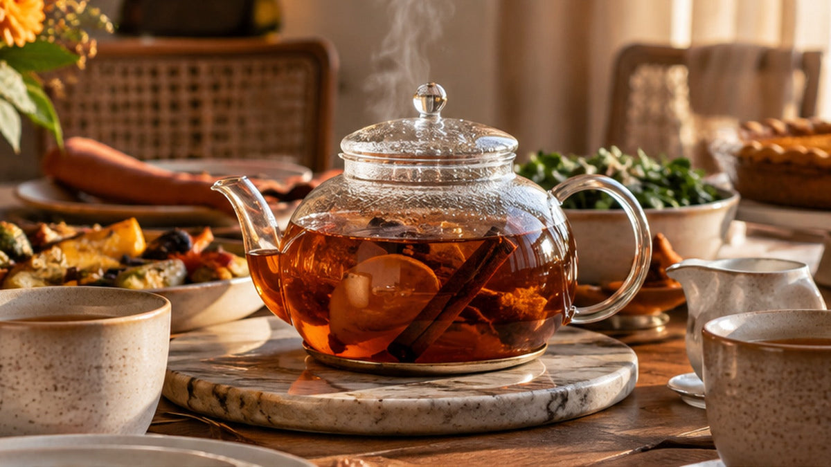 Canadian Thanksgiving tea table with warm spiced herbal infusion