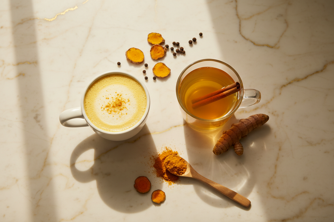 Golden milk and turmeric tea with warming spices