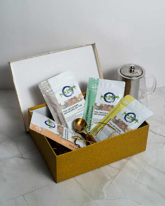 Golden Hour Gift Box (4 Tea Infusions, 1 Glass Kettle with Infuser & 1 Spoon)