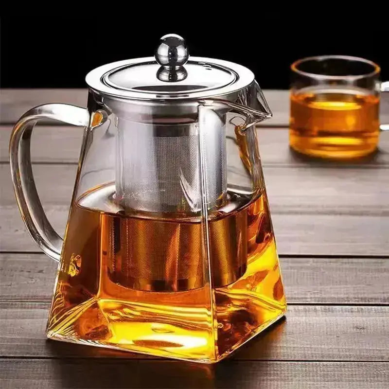 Glass Teapot Stainless Steel Tea Strainer Transparent Pot High Temperature Resistant 550/750 ML Household Tea Set Essential Blue Pepper
