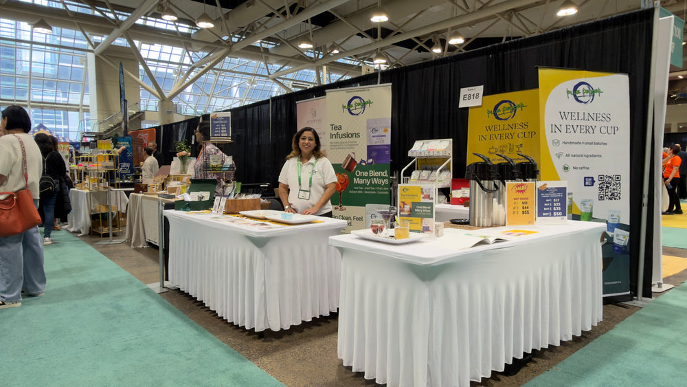 Blue Pepper booth displaying Indian-inspired tea infusions at Eat Well Live Well Expo