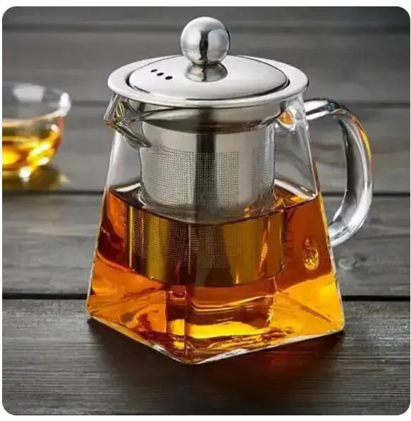 Glass Teapot Stainless Steel Tea Strainer Transparent Pot High Temperature Resistant 550/750 ML Household Tea Set Essential Blue Pepper