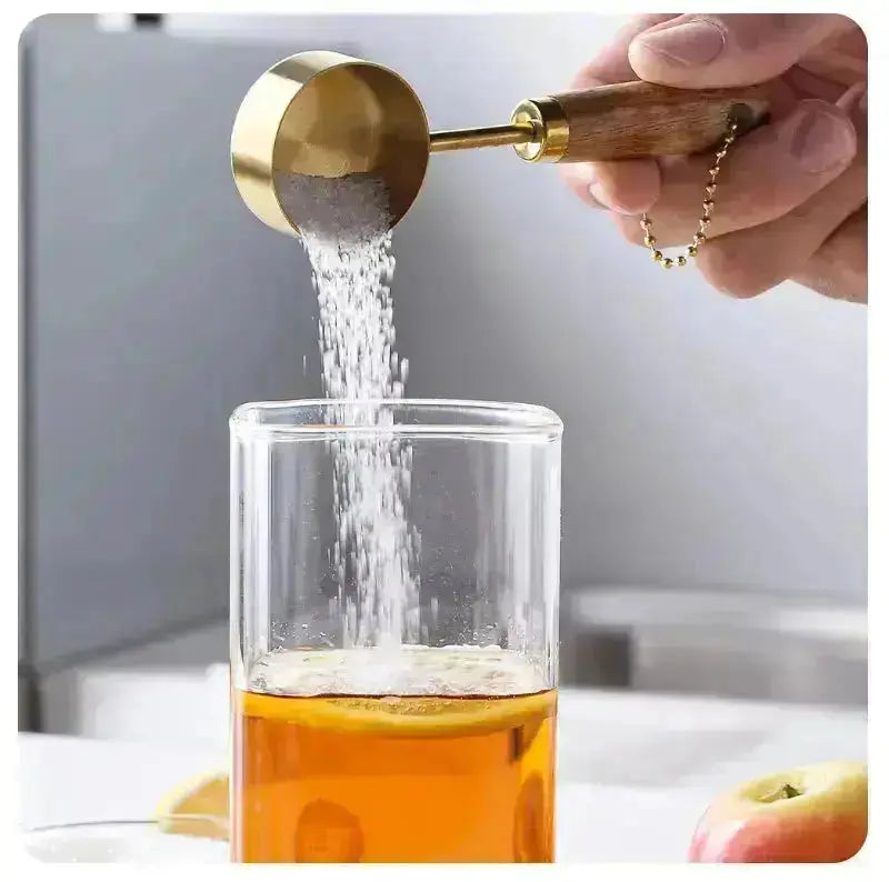 14ml Stainless Steel Measure Spoon Flat Bottom Hangable Measuring Spoon Rustproof with Wood Handle Kitchen Tea Measure Tools Blue Pepper