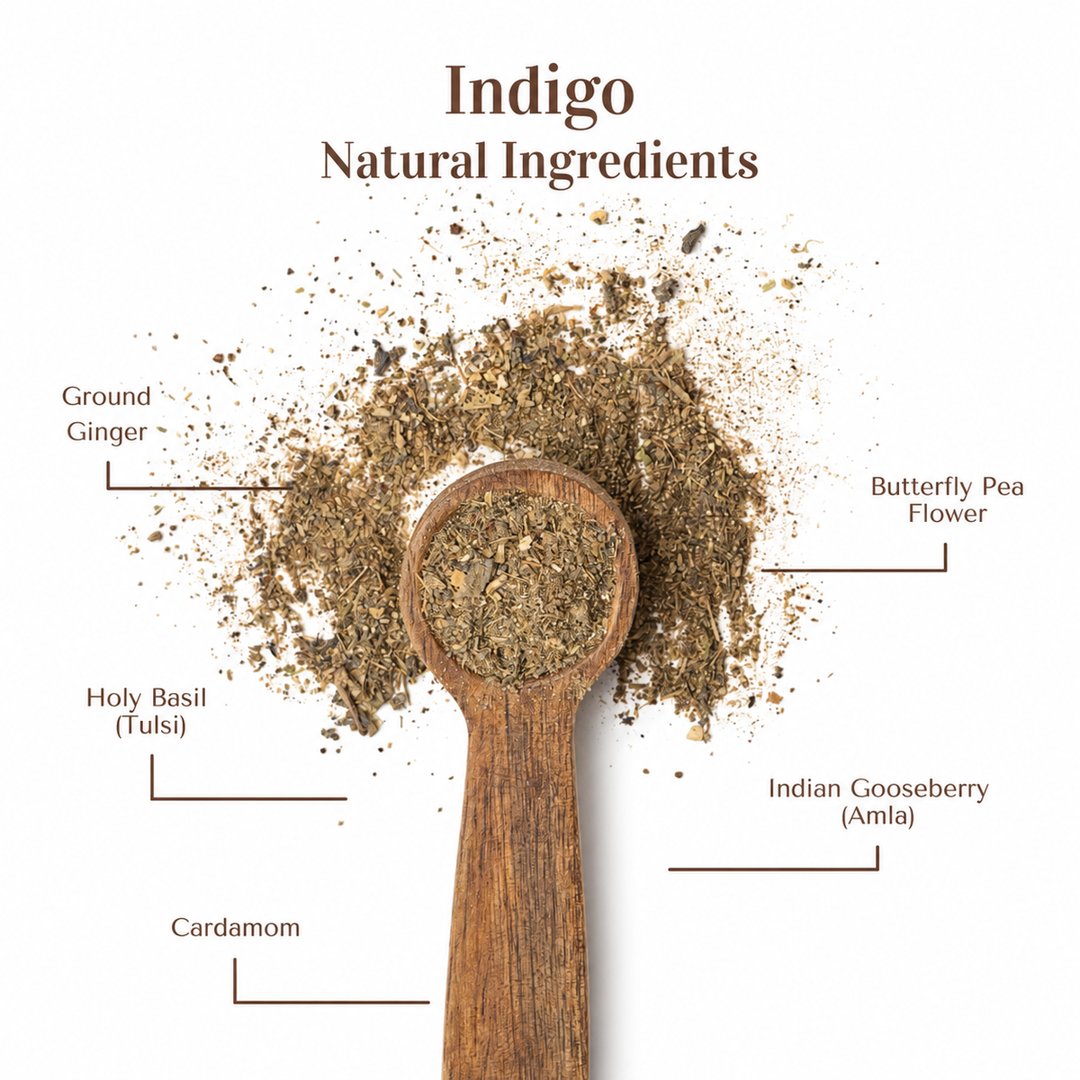 Indigo blend with ginger, tulsi, amla, butterfly pea flower and cardamom