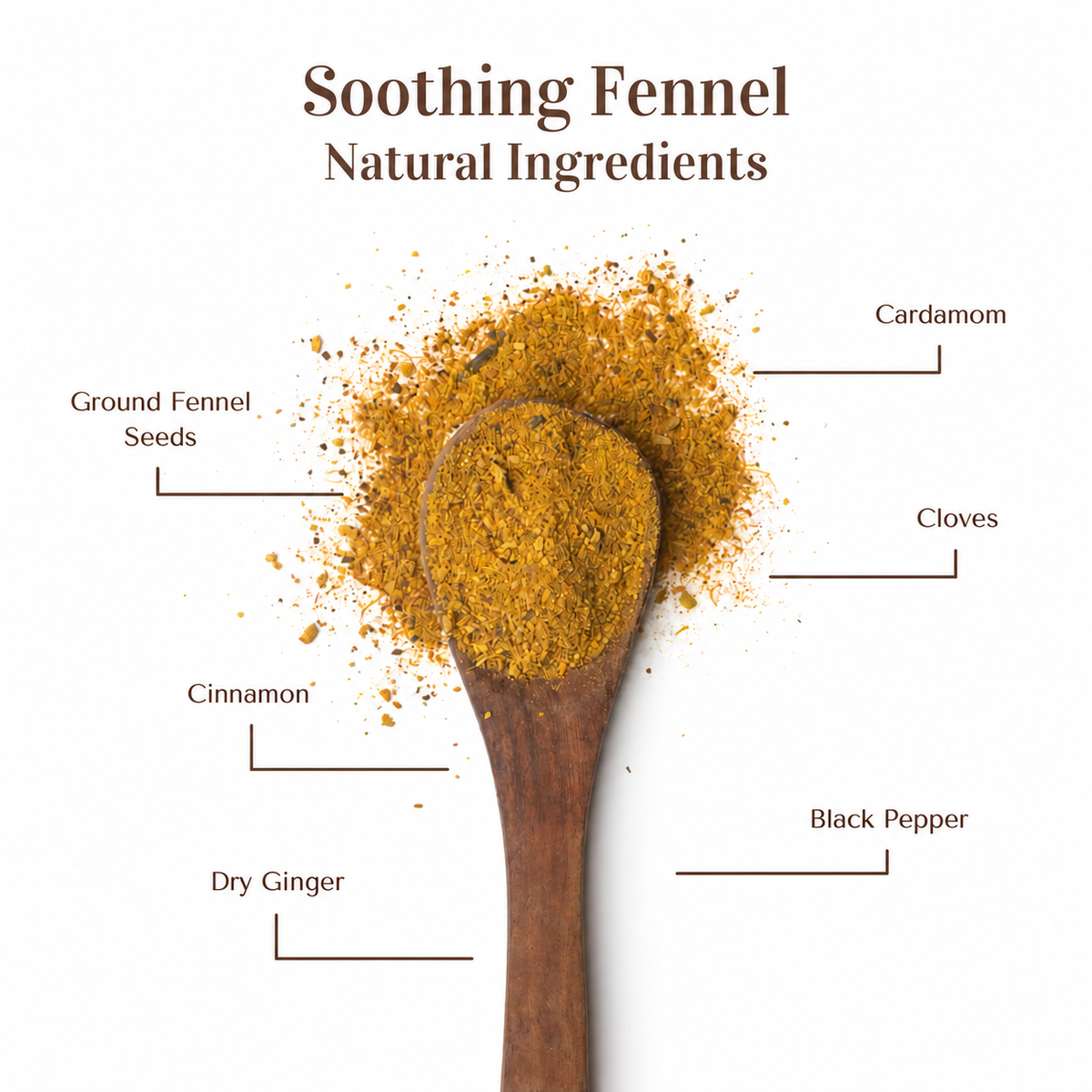 Soothing Fennel ground spice blend with six labelled ingredients