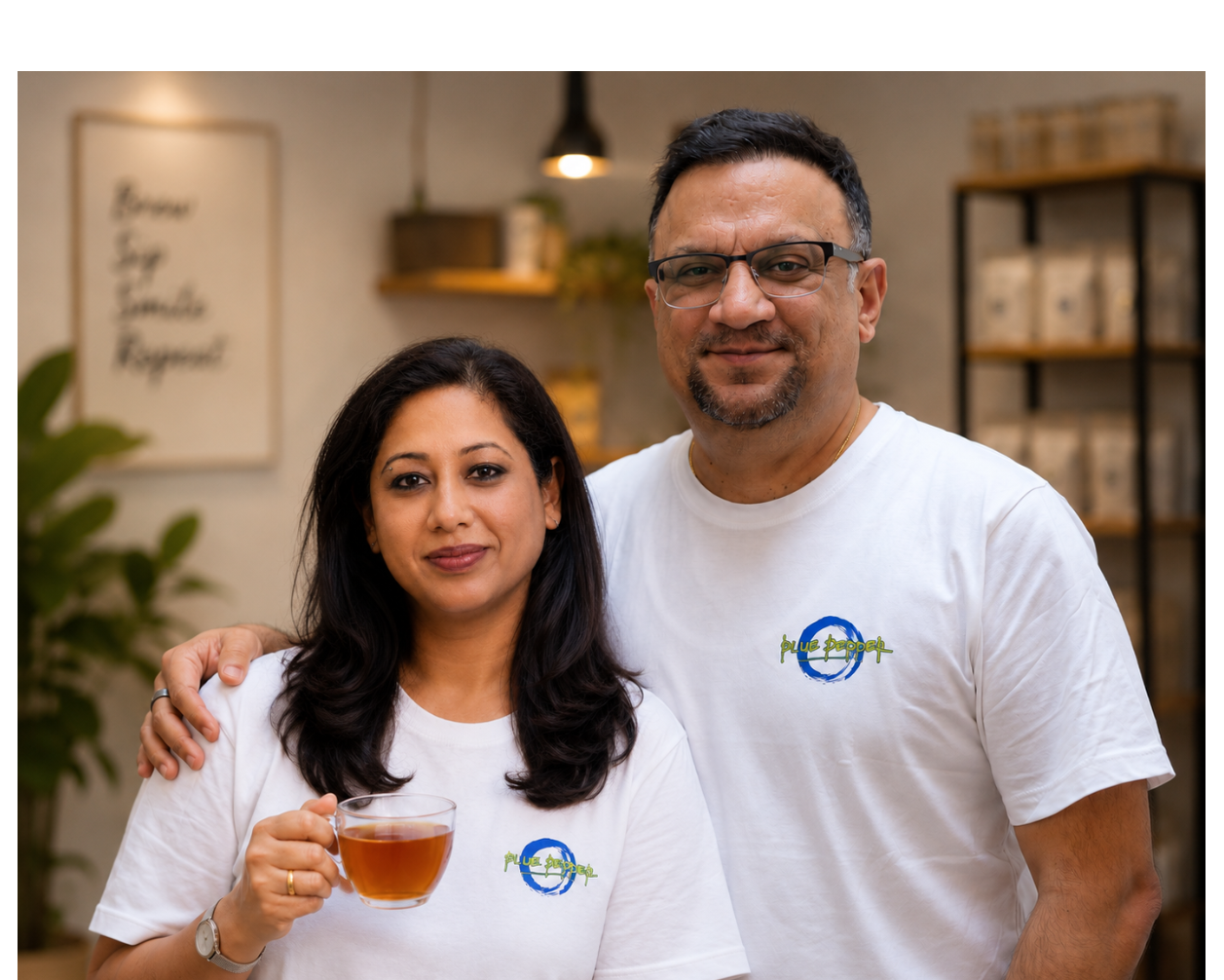 Trupti  Sedani Pandhi and her husband Ketan Pandhi, founders of Blue Pepper, sharing a tea moment together
